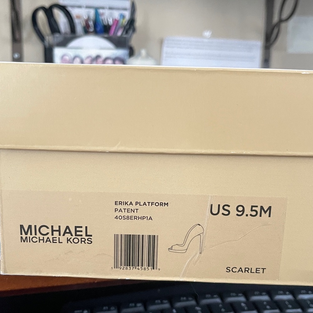 Michael Kors Cherry Red Peep Toe Heels - Picture 5 of 5